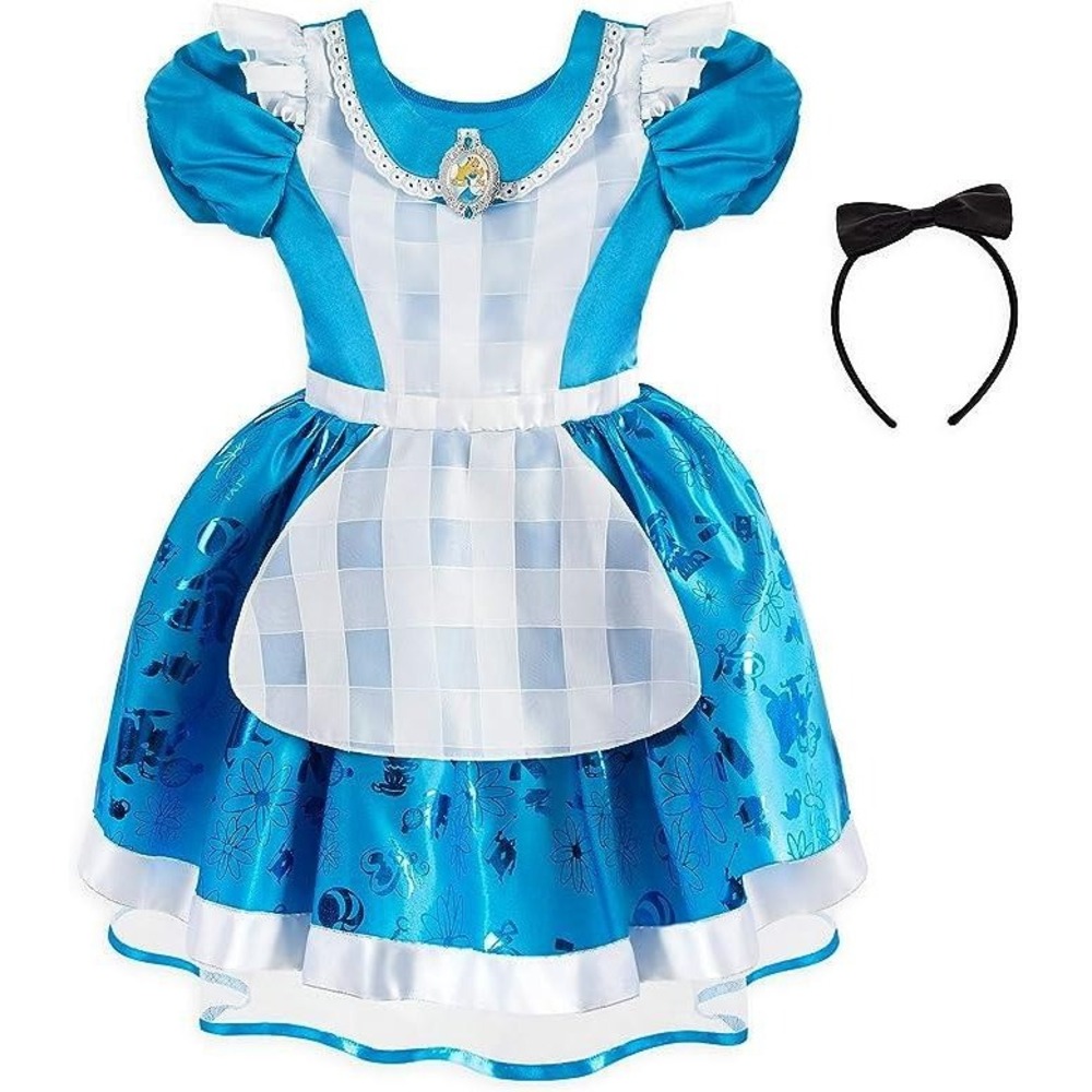 Authentic Disney Store Alice in Wonderland Girl's Costume Dress w Headband 9/10